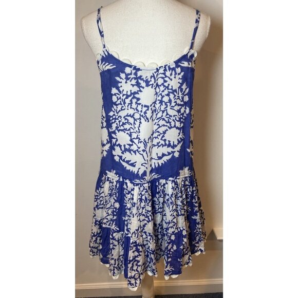 Juliet Dunn London Dress Drop Waist Blue White Rick Rack Trim Size 2 6/8 - Picture 2 of 6